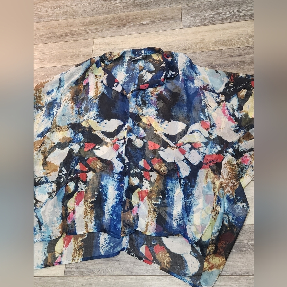 Alain Weiz Abstract Multicolor Butron Up Kimono T… - image 8